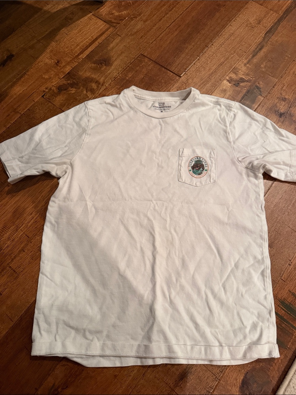 Vineyard Vines White Short Sleeve Pocket Tee with Multicolor Patch
